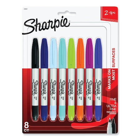 Sharpie Twin-Tip Permanent Marker, Extra-Fine/Fine Bullet Tips, Assorted Colors, PK8 PK 33861PP